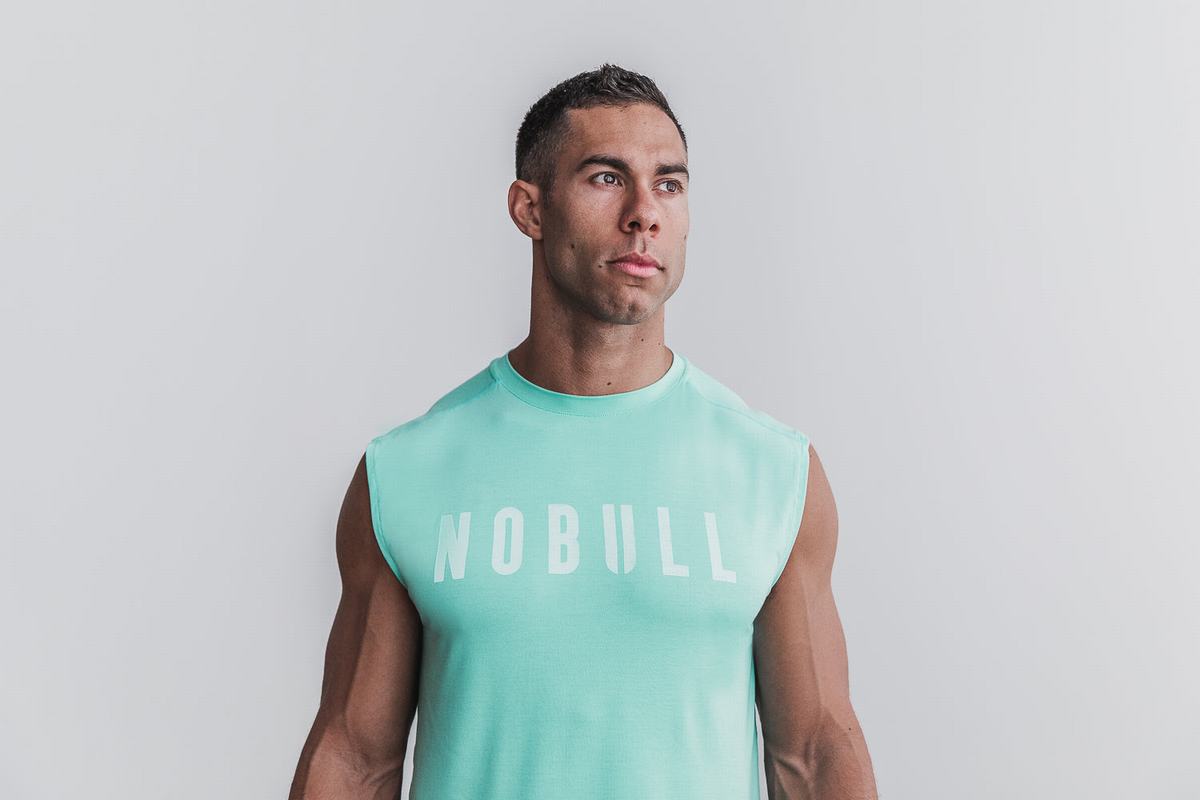 Nobull Sleeveless Men\'s T Shirts Light Turquoise | Australia (IK4179)